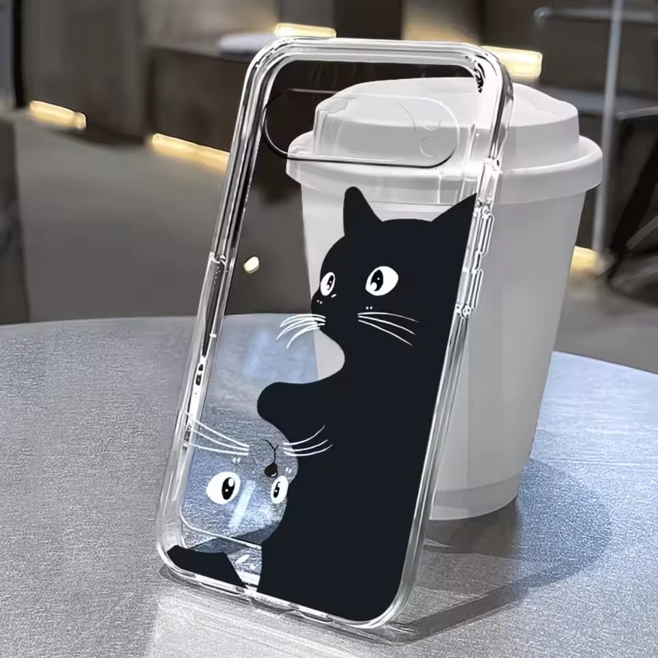 Google Pixel 9 - Sıcak Kawaii Karikatür Siyah Kedi Desenli