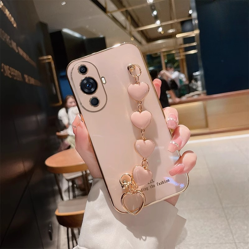 Huawei Nova 12 - Kaplama Aşk Kalp Bilezik Zincir Kılıf